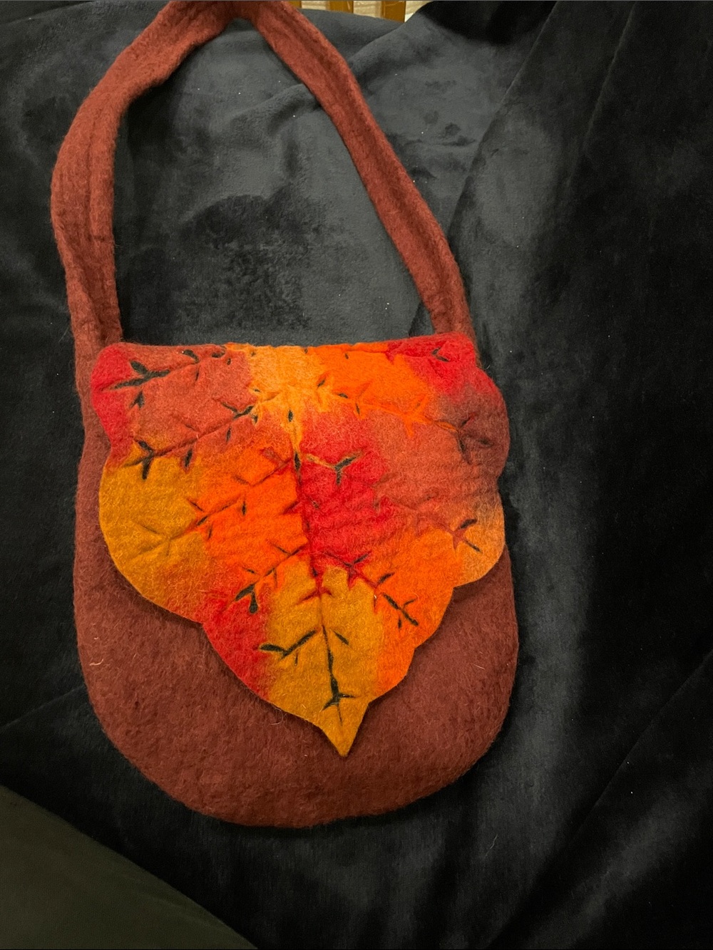 AKAR Fair Trade Nepal Handcrafted Wool Felt Bag - Autumn Leaf Fall Purse